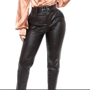 Fashion Nova Belted Faux Leather Pants
